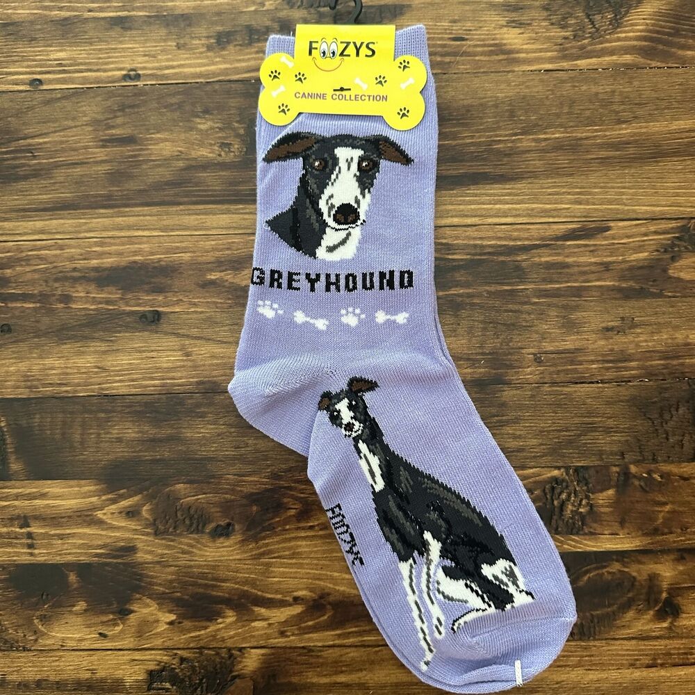 NWT Foozys Purple Greyhound Dog Crew Socks Women's One Size